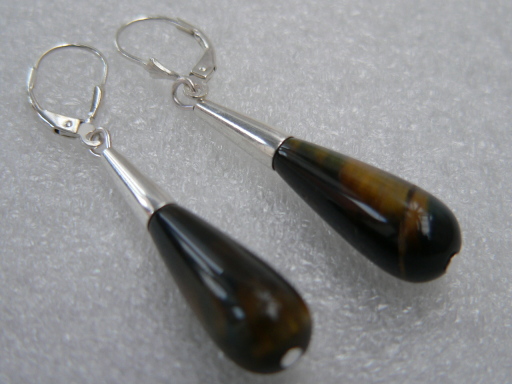 Tiger Eye and Sterling Silver Handmade Earrings