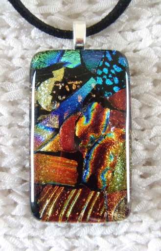 Blue and copper dichroic glass pendant