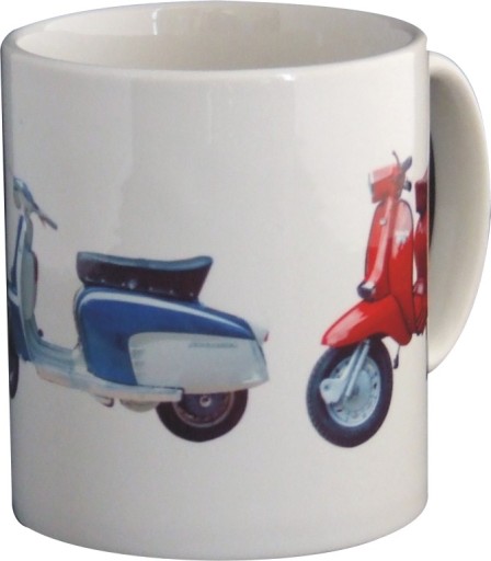 Mug printed with pictures of 3 Lambretta Scooters