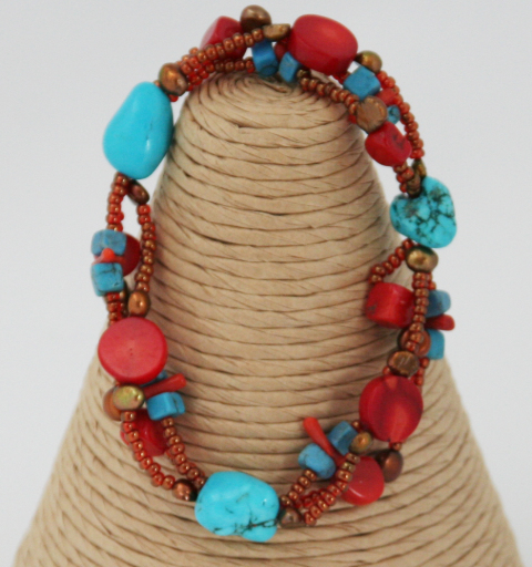 Red Jade and Turquoise Fairtrade Bracelet