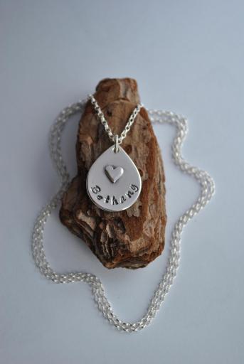 Hand stamped name pendant, handmade jewelry.