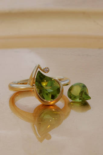 Bespoke 18ct yellow gold Peridot and diamond Cocktail ring