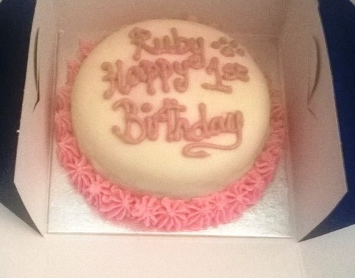 one of our small 4 inch dog birthday cakes