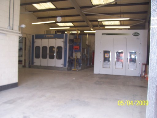 A standard car paint booth on the left and the high top on the right