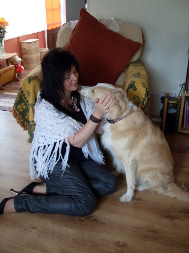Reiki for Pets - My dog Keyra, showing her grattitude during Reiki.
