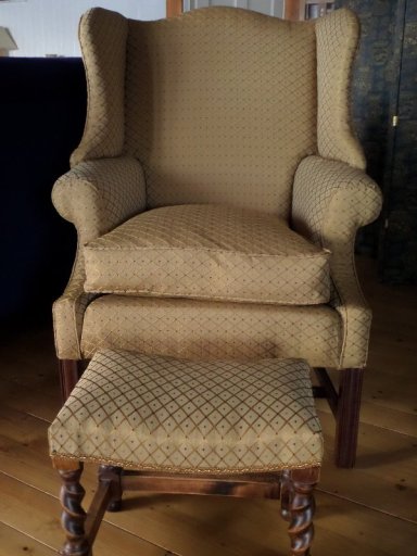 Gold wing chair &amp; stool