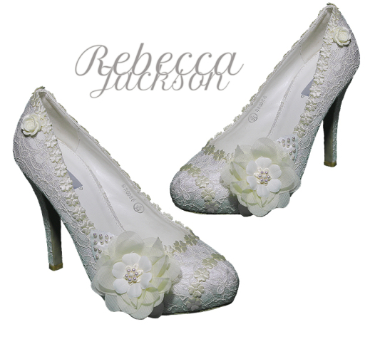 Bridal Shoes, Ivory Lace, Embellished, Bespoke, Rebecca Jackson