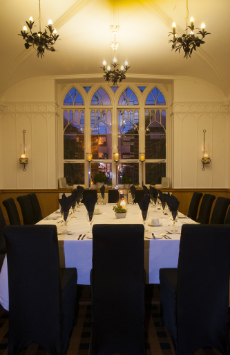 With stained glass windows and vaulted ceilings, Missenden Abbey's dining rooms make the perfect set