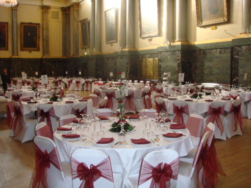 Burgandy Sash,dressed at the Cutlers Hall Sheffield