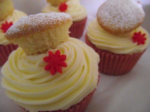 Victoria cupcake with jam centre