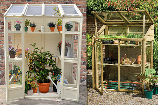 Victorian tall wall greenhouse and mini greenhouse