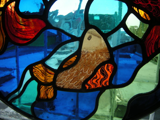 Detail from circular panel, painted fish