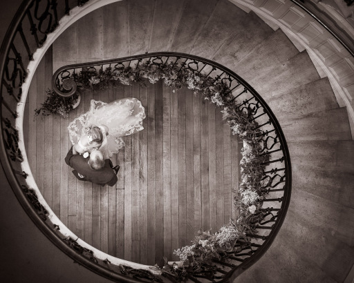 Spiral staircase wedding picture