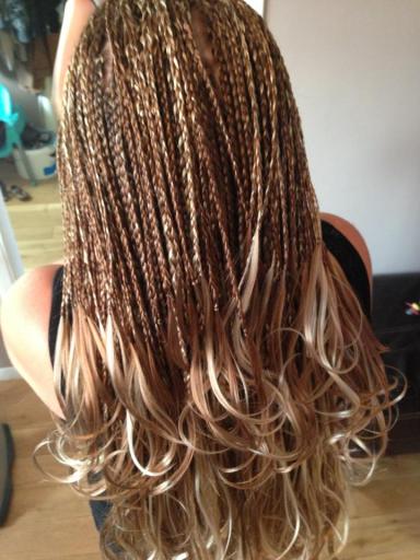 neutex hair extentions in braids on caucasian hair