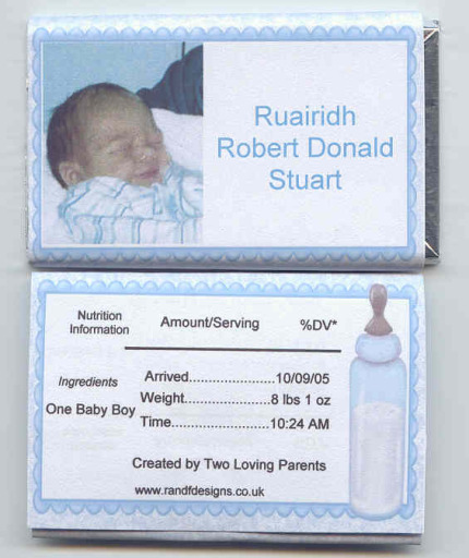 Personalised Baby Announcement Chocolate wrappers