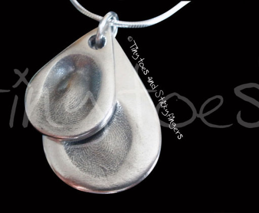 Tinytoes and Stickyfingers double fingerprint teardrop pendant