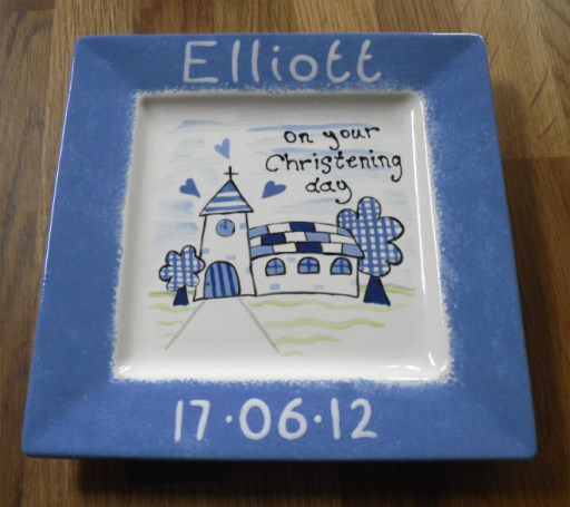 Hand-painted, personalised christening and new baby plates