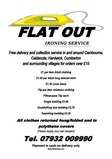 Flat out ironing company CAMBRIDGE PRICES