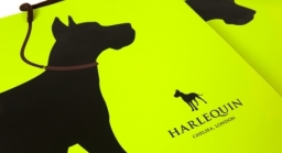 Harlequin branding and bag