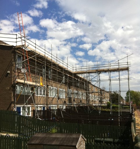 Scaffolding access at rear of flats