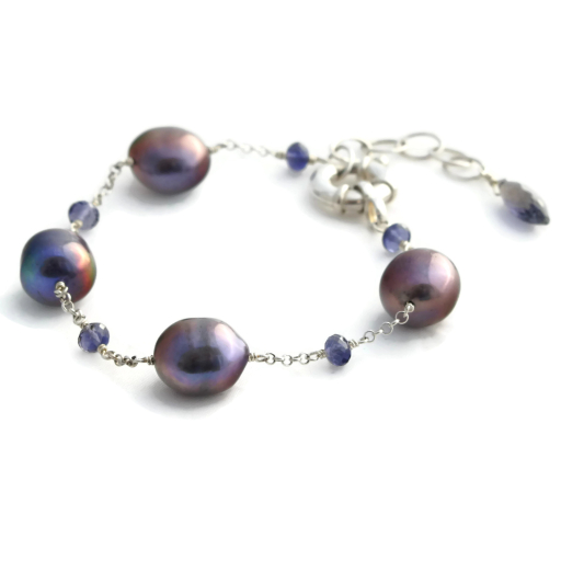 Blue/black baroque pearl and Iolite bracelet