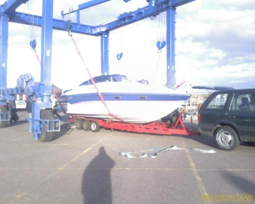 Unloading a transported boat at Ramsgate Marina