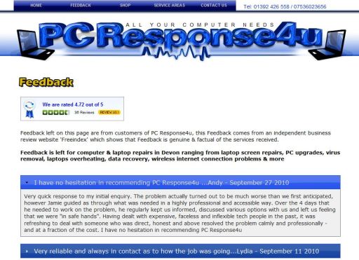 Computer &amp; Laptop Repair Feedback Comments from PC Response4u Customers