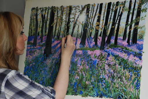 Working in Acrylics on a Bluebells landscape