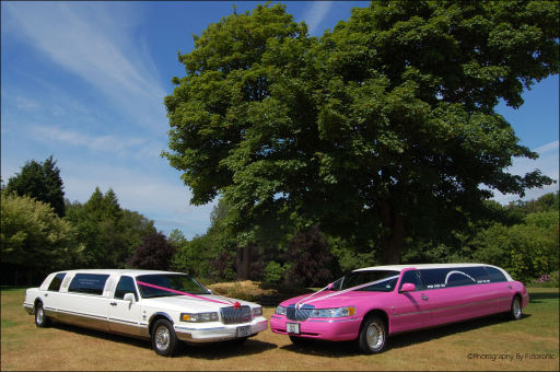 wedding car limos in pink or white