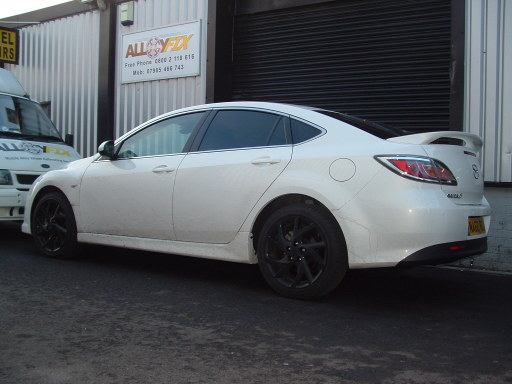 Mazda 6. Alloy Wheels refurbished and powder coated in Gloss Black.