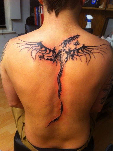 Tribal flash dragon on back