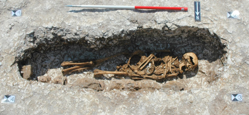 4th century Grave with skeleton of a woman. Dorchester, Dorset