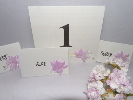 Flower place cards and table number