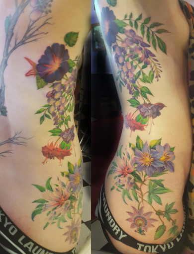 realistic flowers  London Blue Lady Tattoo