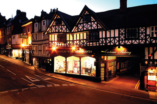Tanners Wines Shrewsbury Cellar Shop by night