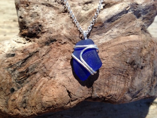 Dark blue handmade seaglass pendant
