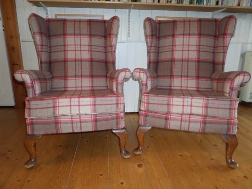 wool plaid wing chairs