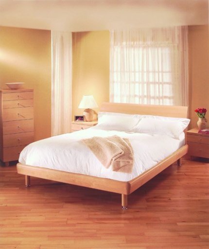 Adante and maineline bedframe available in maple veneer or white finish