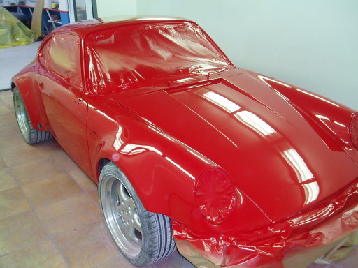 porsche 911 respray in the spray shop booth