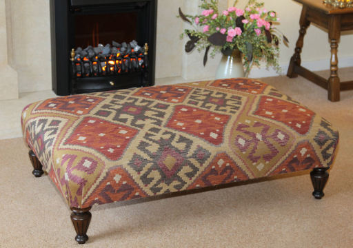 kilim bench footstool, hand made. Other sizes, colours fabrics and legs available