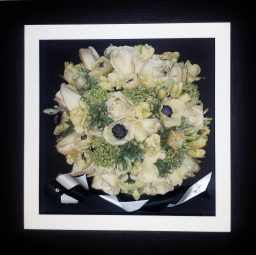 A birds eye view of a beautiful bridal bouquet