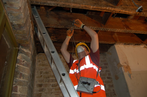 Ultrasound, non destructive testing on timber condition assessment on listed building, London
