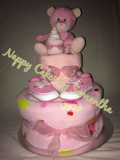Pink two tier cake featuring Baby Vans