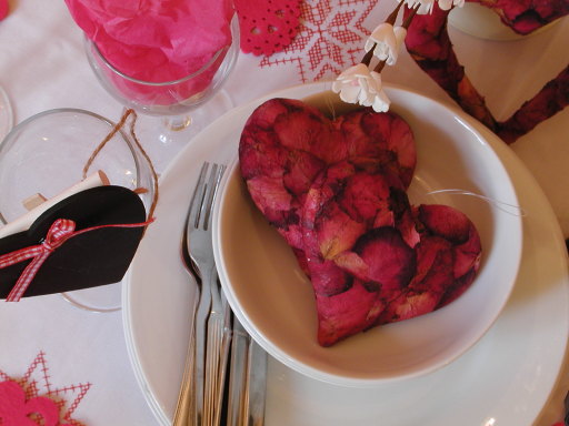 Hot Pink Felt Place Mats and vintage cream bunting - Shabby Chic Home Accessories