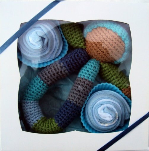 Blue Cupcake Socks Gift Set with Pebble Fairtrade Rattle