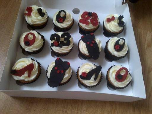 Birthday CupCakes with dresses, shoes, and handbags..