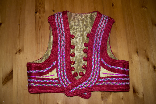 Serbian Jelek (Traditional Waist Coat), Red, Handmade, Vintage Gypsy, M