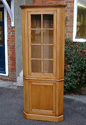 Ramin glazed display cabinet with cupboard