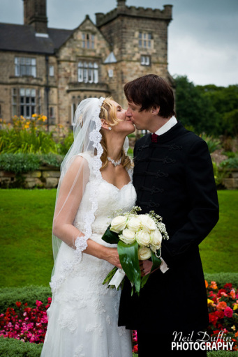 The happy couple in front of Breadsall Priory