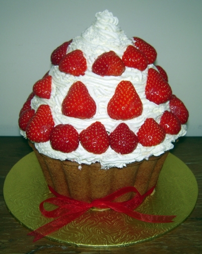 Strawberries and Cream Giant Cup Cake